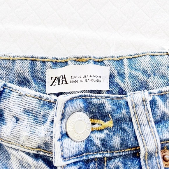 Zara Vintage Wash Ripped Knee Straight Leg Denim Jeans SZ4 - Picture 7 of 9